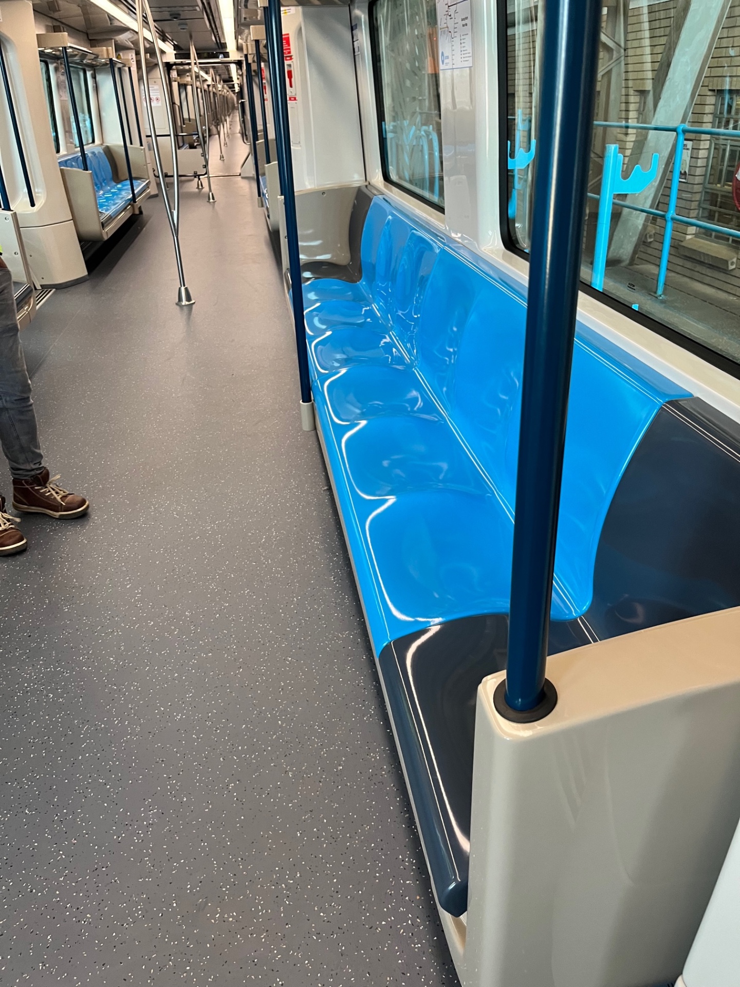 Modern train interior showcasing fiberglass seating and fittings